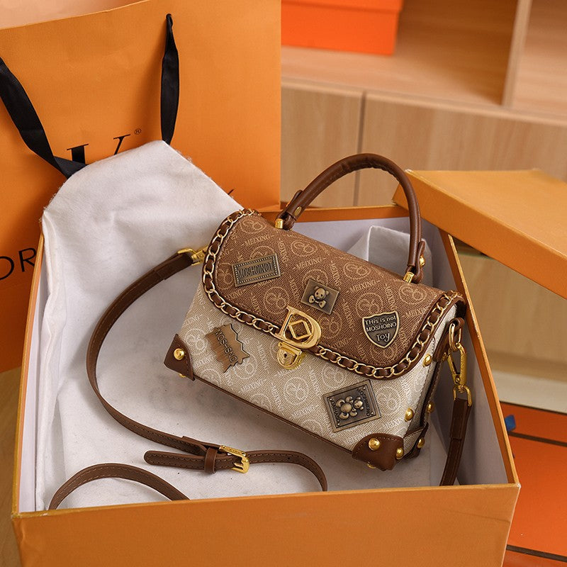 Light Luxury Texted Portable Small Square Bag Women's Personalized Badge