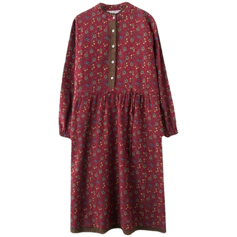 Spring New Vintage Printed Lace-up Waist Lace Small Floral Base Large Size