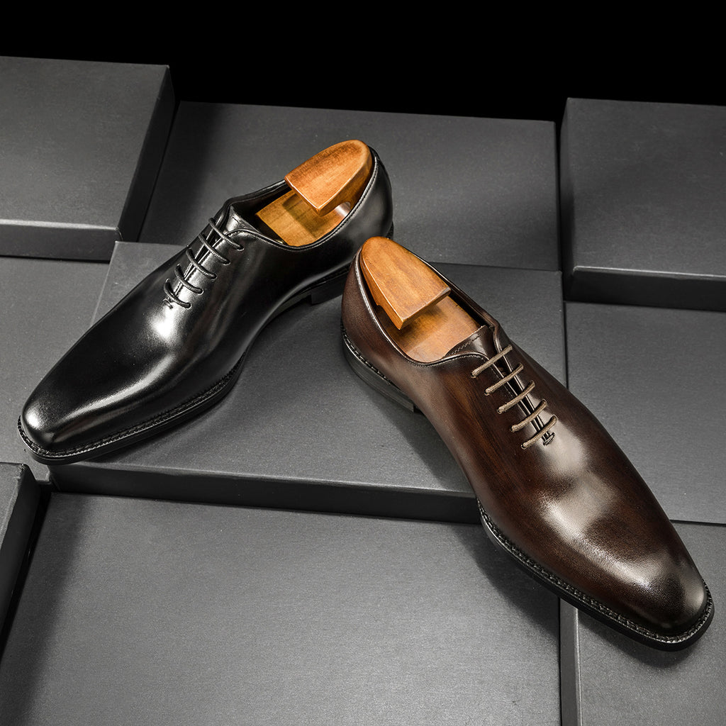 One-piece Oxford Shoes-Hand-brushed] Men's Leather Shoes Business Dress