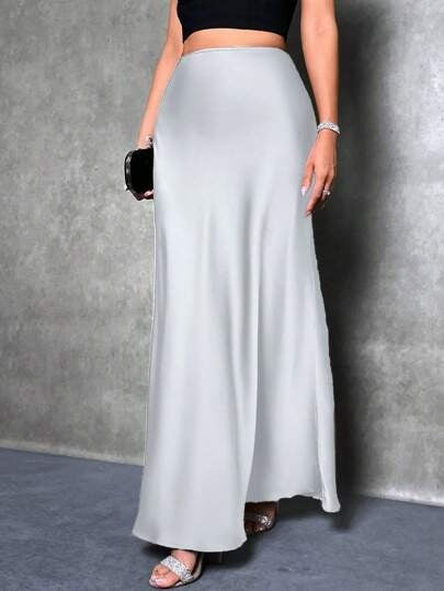 Satin Skirt Spring and Summer New Simple Imitation Silk Long Skirt Women's