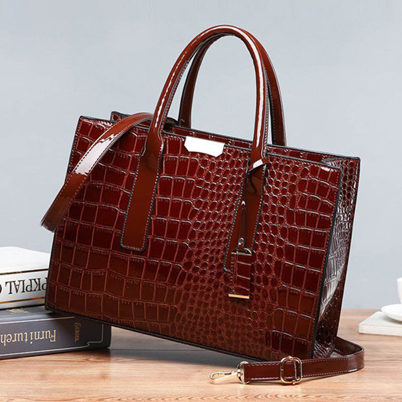 New Women's Bag Trendy Crocodile Pattern Portable Shoulder Crossbody Tote
