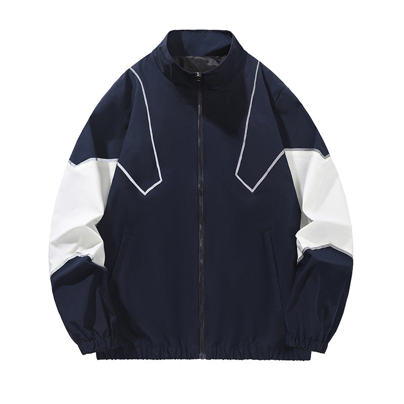 Russian Trendy Brand Reflective Patchwork Stand-Up Collar Jacket Spring