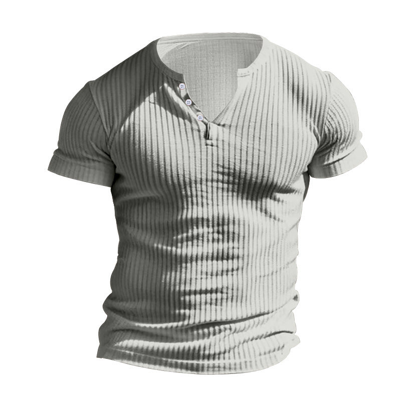 25 Pure Color Men's New Summer Versatile Short-Sleeved Export Henry Shirt