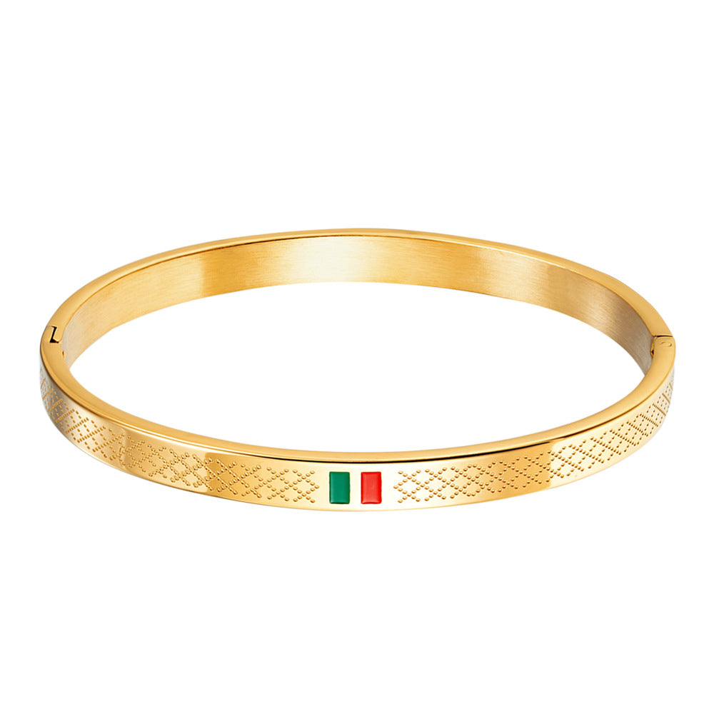stainless steel men's bracelet with red and green tape ring steel gold and