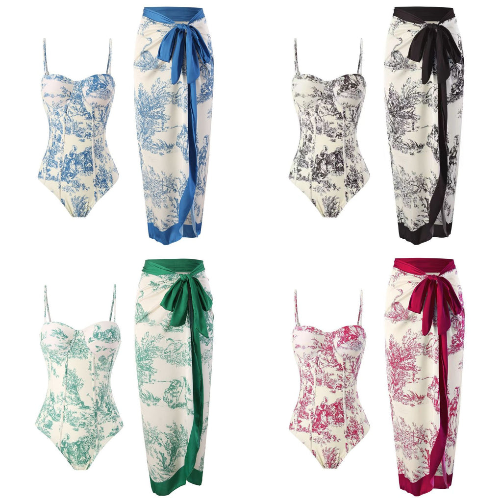 One-Piece Swimsuit for Women, Slim-Fitting, Retro Tie-Up, Sun-Protective