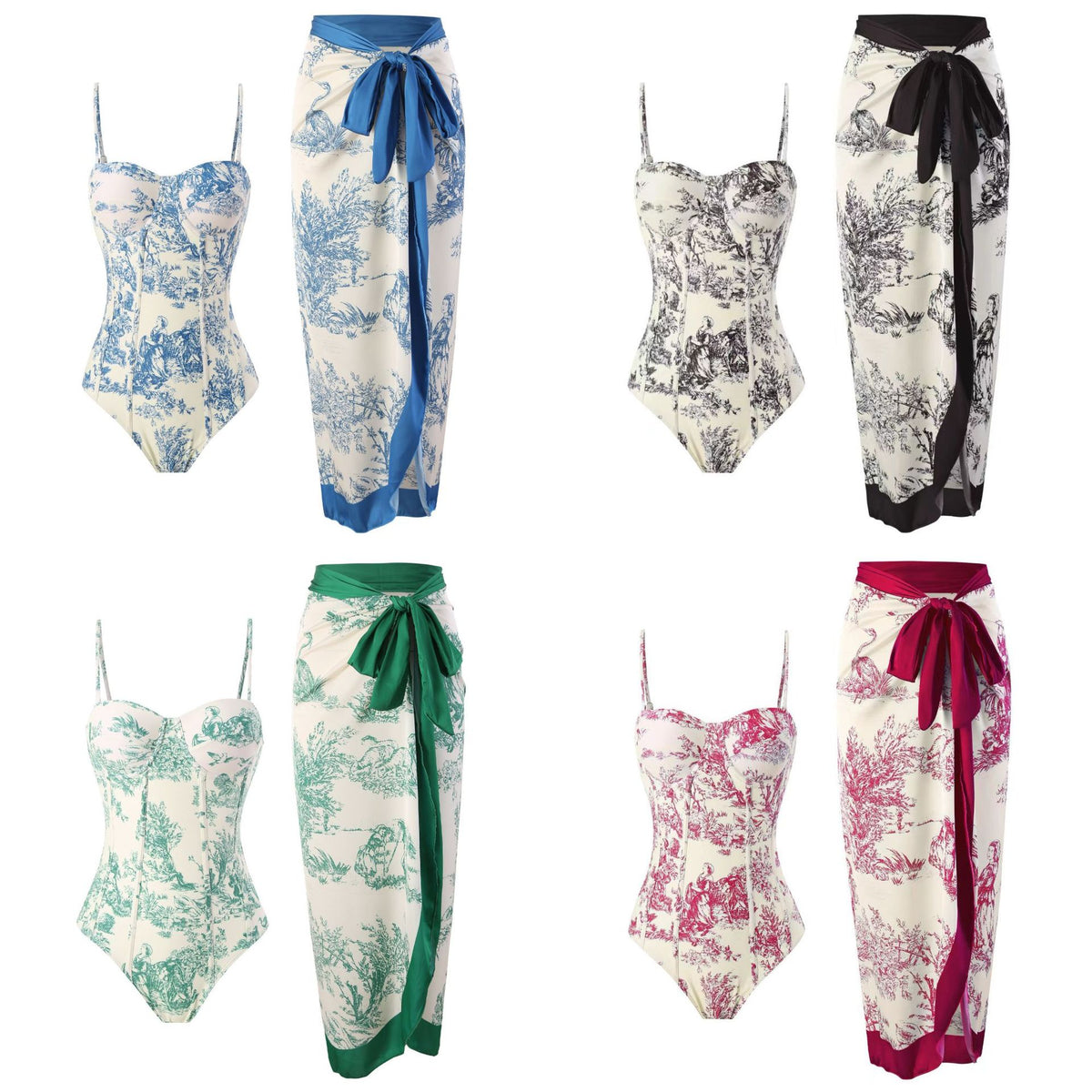 One-Piece Swimsuit for Women, Slim-Fitting, Retro Tie-Up, Sun-Protective