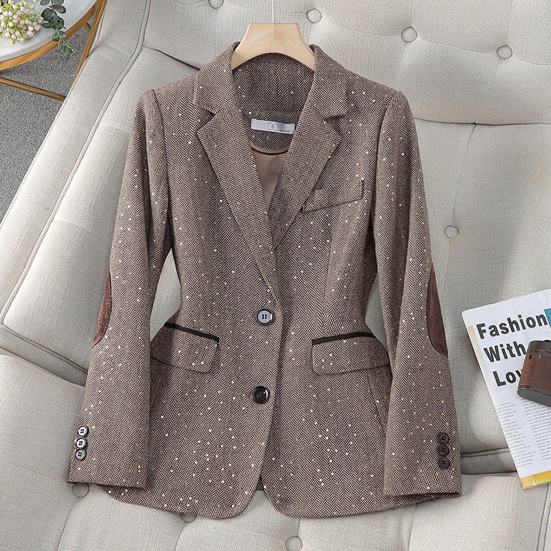 Old Qian Feng] Women's Contrast Spring and Autumn Coat Sales Houndstooth