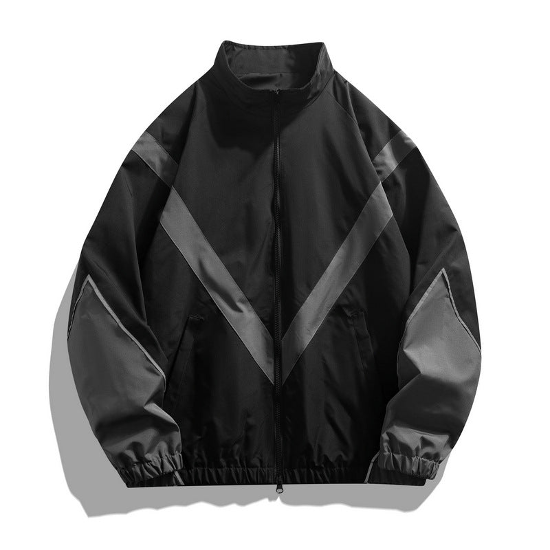 Russian Trendy Brand Reflective Patchwork Stand-Up Collar Jacket Spring