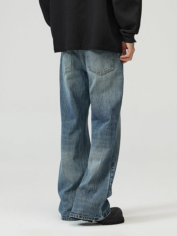 LKTM Men's# American vibe Lightning Crack Blue Jeans Men's cleanfit