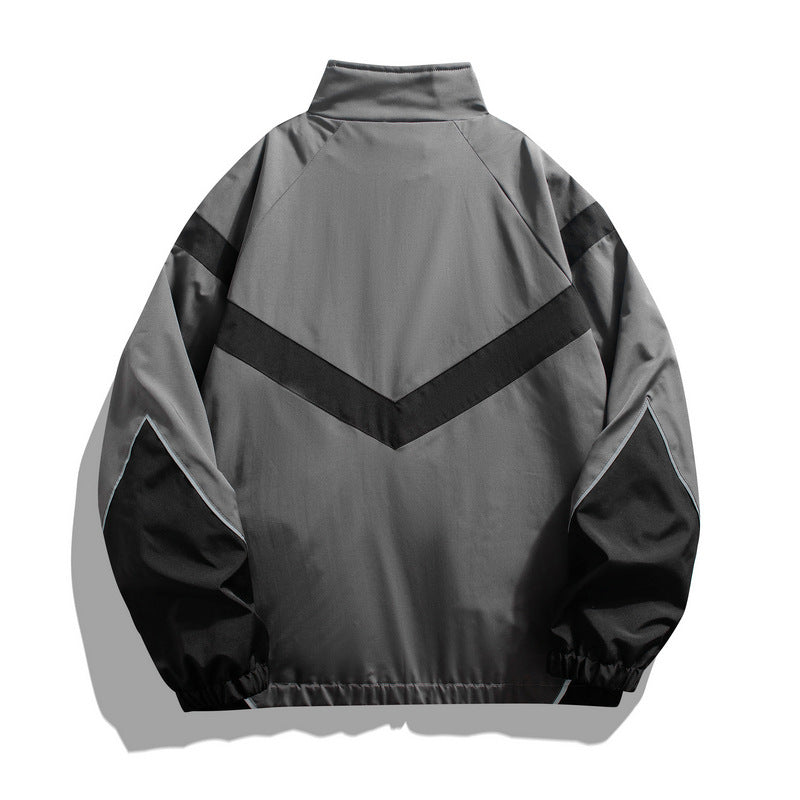 Russian Trendy Brand Reflective Patchwork Stand-Up Collar Jacket Spring