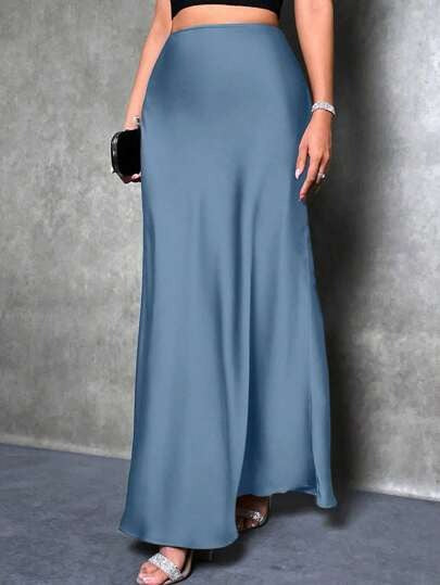 Satin Skirt Spring and Summer New Simple Imitation Silk Long Skirt Women's