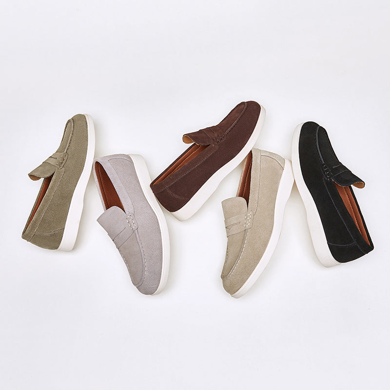British Style Anti-Velvet Genuine Leather Frosted Loafers Men's Lazy Bean