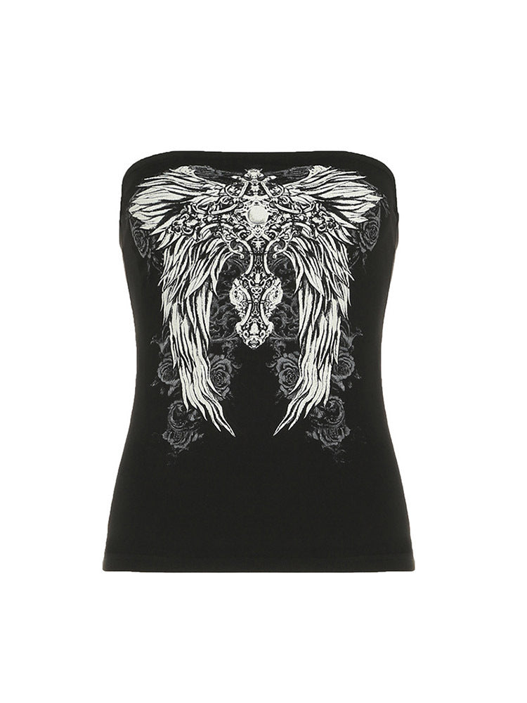 Clothing Y2K Millennial Hot Girl Dark Retro Wings Print Contrast Color