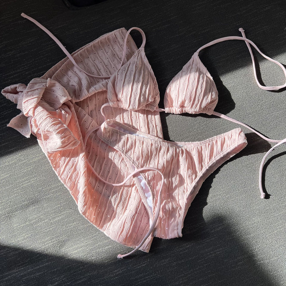 New Swimsuit Three-Piece Backless Drawstring Strap Bikini Three-Piece