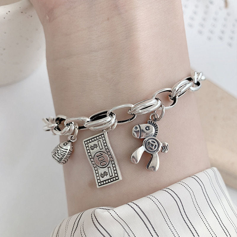 Six-pointed Star Old 925 Sterling Silver Bracelet Women's Autumn and