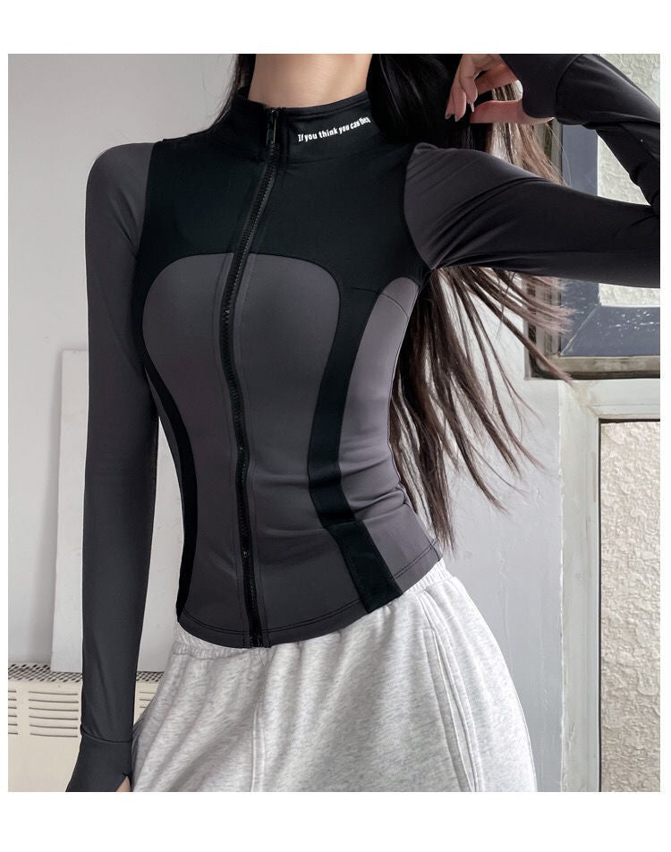 Autumn and Winter Slim Stitching Sports Jacket Women's Tight-Fit Vertical