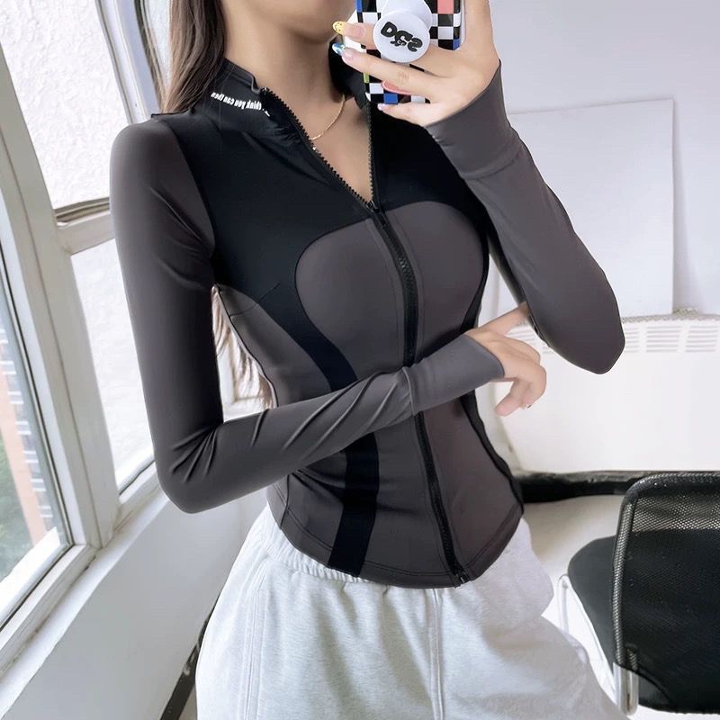 Autumn and Winter Slim Stitching Sports Jacket Women's Tight-Fit Vertical