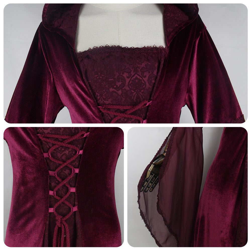 Women's Cos Clothing Medieval Retro Style Wedding Dress 4-Color Hooded