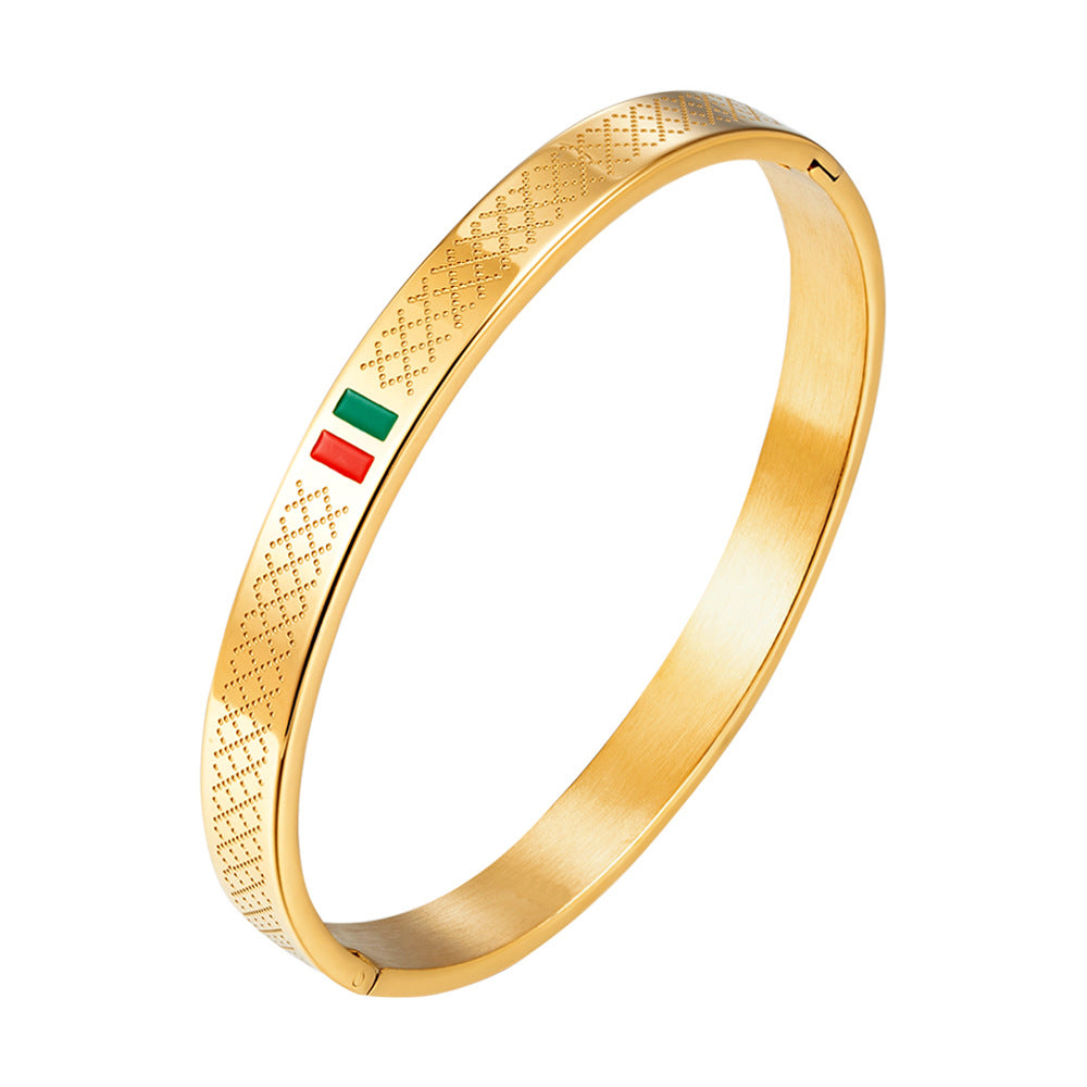 stainless steel men's bracelet with red and green tape ring steel gold and