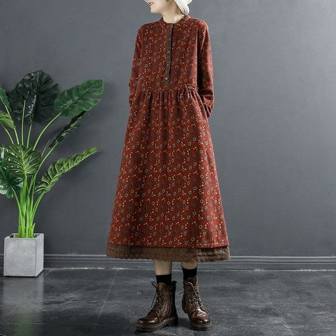 Spring New Vintage Printed Lace-up Waist Lace Small Floral Base Large Size