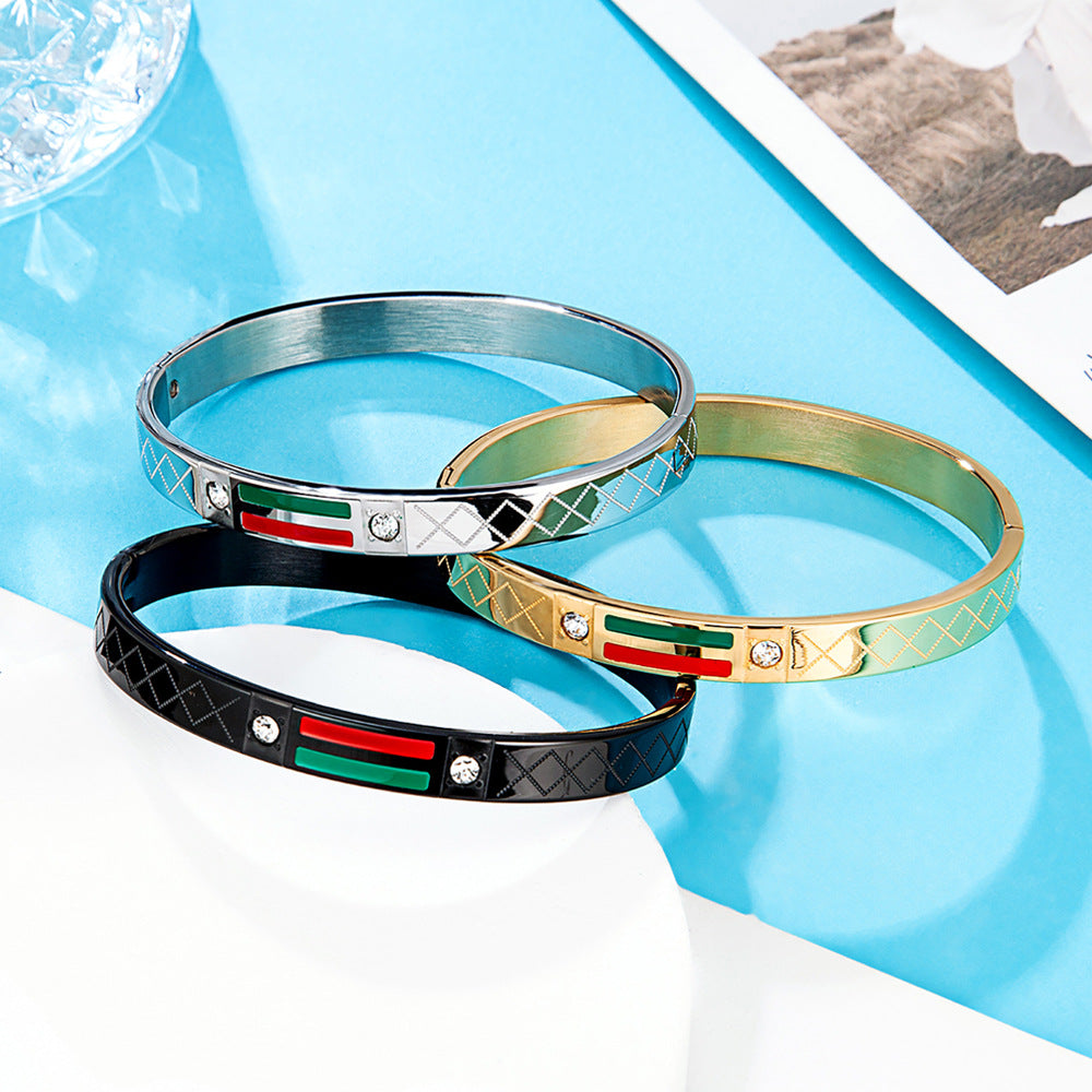 stainless steel men's bracelet with red and green tape ring steel gold and