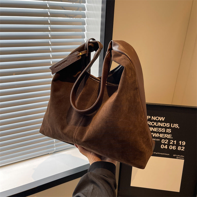 New Suede Shoulder Tote Bag, Fashionable, Simple, Lazy Style, Large