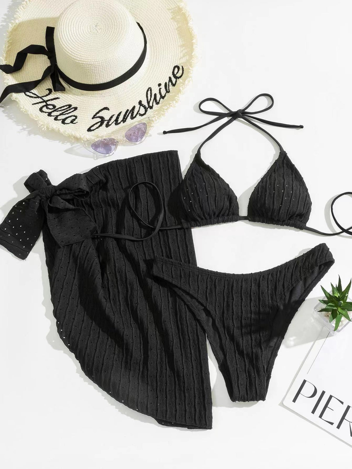 New Swimsuit Three-Piece Backless Drawstring Strap Bikini Three-Piece