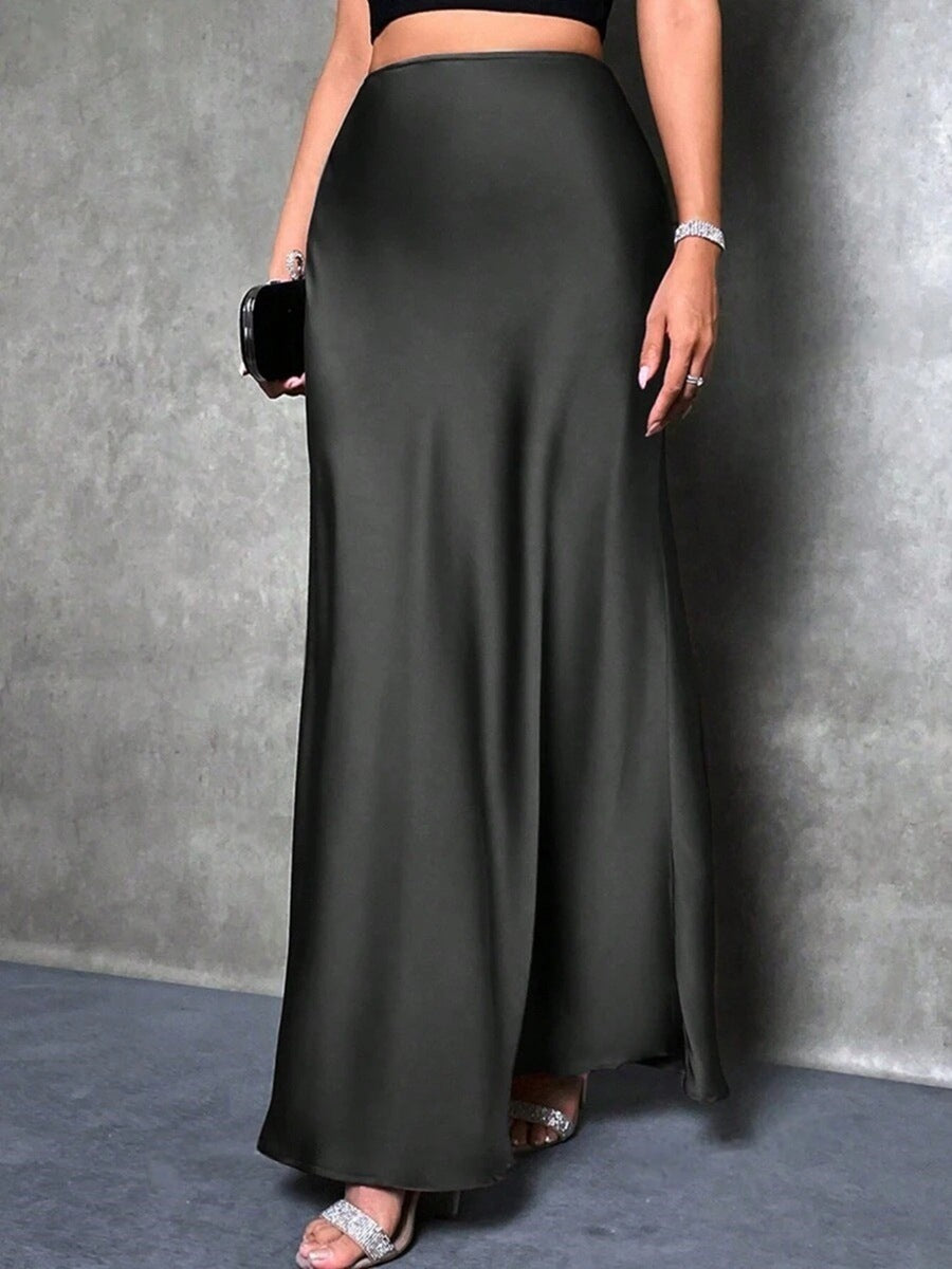 Satin Skirt Spring and Summer New Simple Imitation Silk Long Skirt Women's