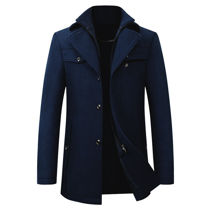 Autumn and Winter Double Collar Wool Coat Men's Coat Casual Mid-length