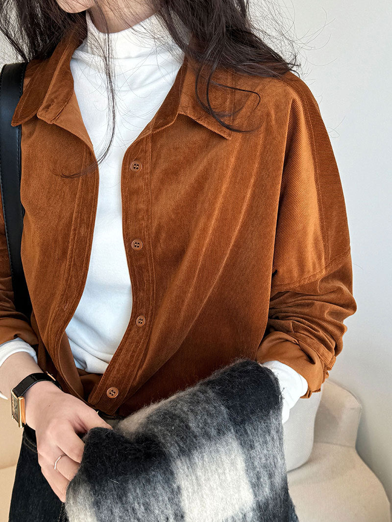 Lushi Japanese-Style Minimalist Thickened Brushed Corduroy Shirt for Women