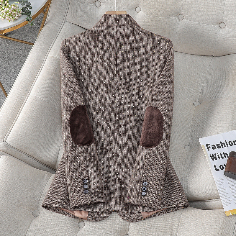 Old Qian Feng] Women's Contrast Spring and Autumn Coat Sales Houndstooth