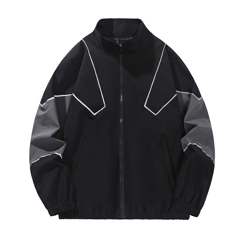 Russian Trendy Brand Reflective Patchwork Stand-Up Collar Jacket Spring