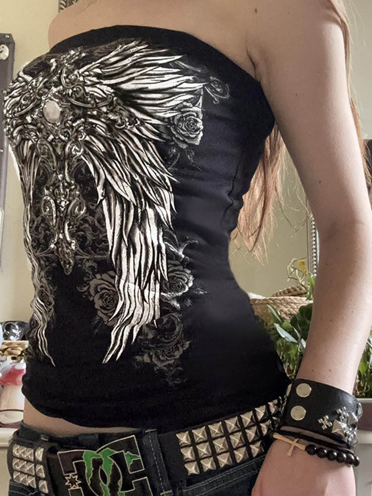 Clothing Y2K Millennial Hot Girl Dark Retro Wings Print Contrast Color