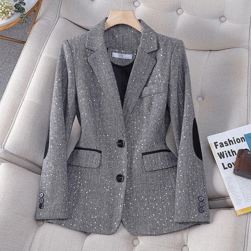 Old Qian Feng] Women's Contrast Spring and Autumn Coat Sales Houndstooth