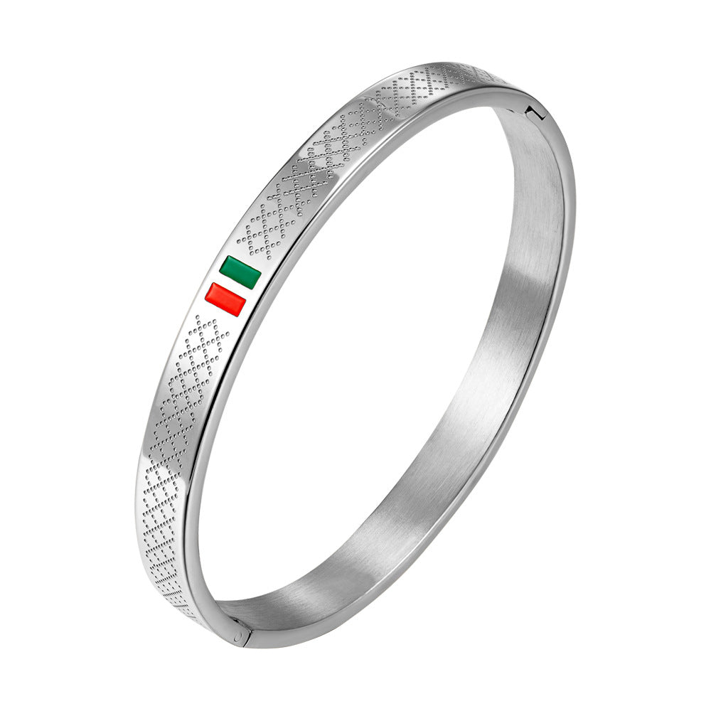 stainless steel men's bracelet with red and green tape ring steel gold and