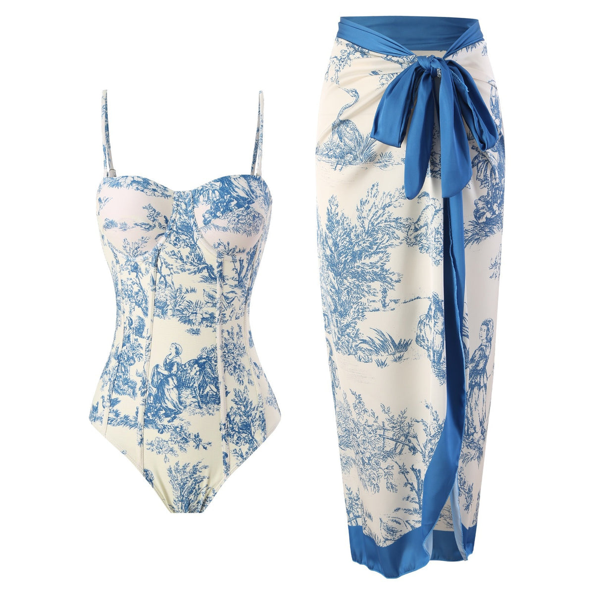 One-Piece Swimsuit for Women, Slim-Fitting, Retro Tie-Up, Sun-Protective