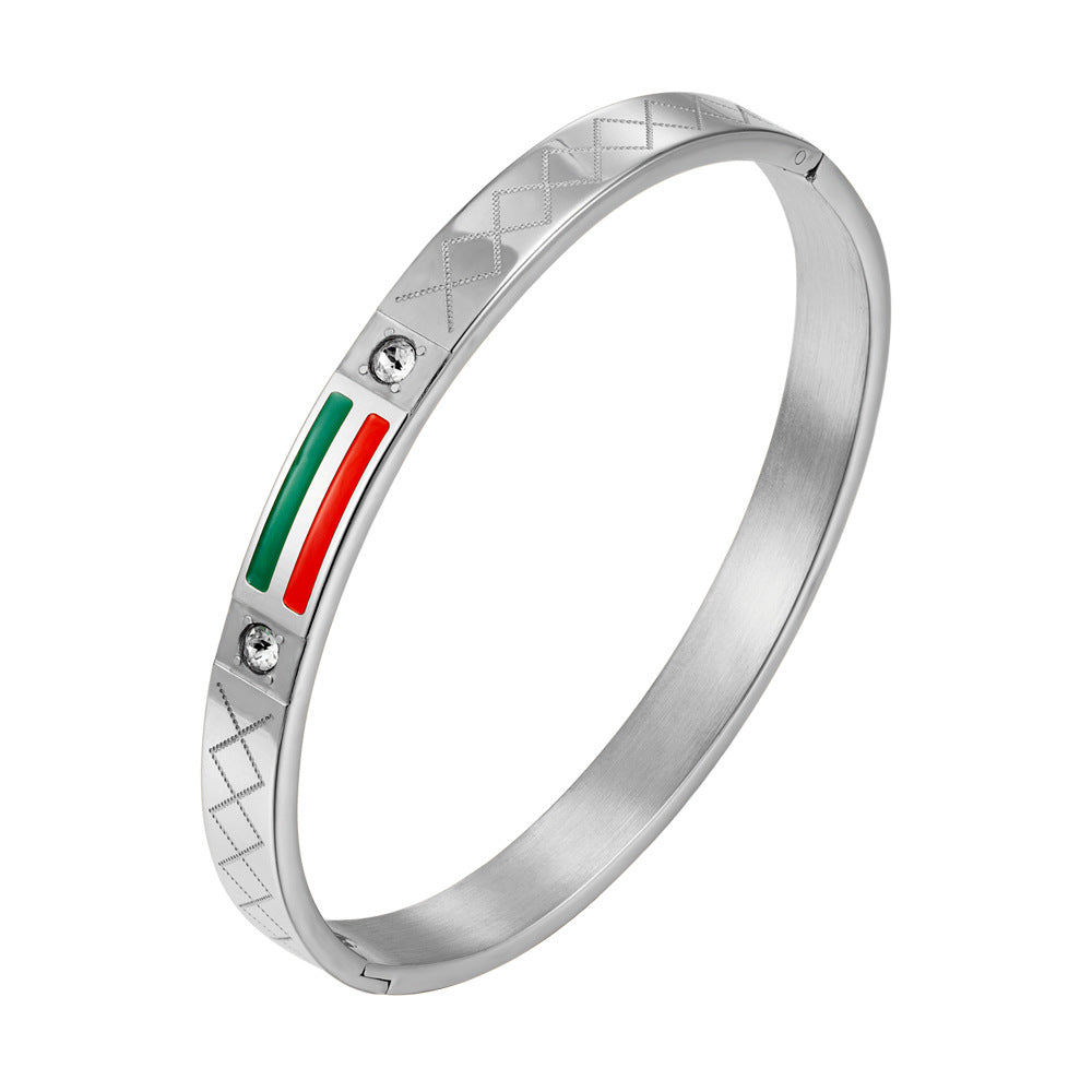 stainless steel men's bracelet with red and green tape ring steel gold and