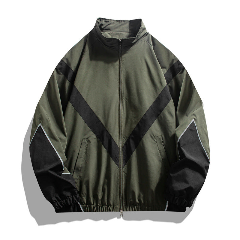 Russian Trendy Brand Reflective Patchwork Stand-Up Collar Jacket Spring