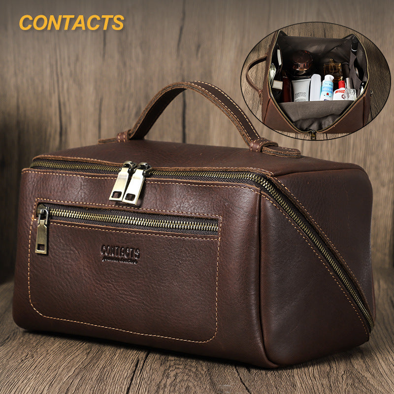 Black Angel Full Grain Top Layer Cowhide Unisex Handbag Multifunctional