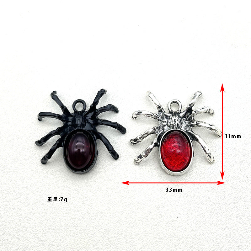 New Alloy Ruby Spider Ancient Silver Pendant Jewelry Accessories DIY