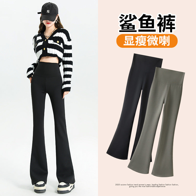 Black Slip Pants Women's High Waist Pants Autumn and Winter fleece-lined