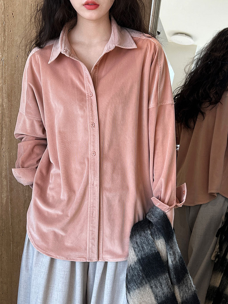 Lushi Japanese-Style Minimalist Thickened Brushed Corduroy Shirt for Women