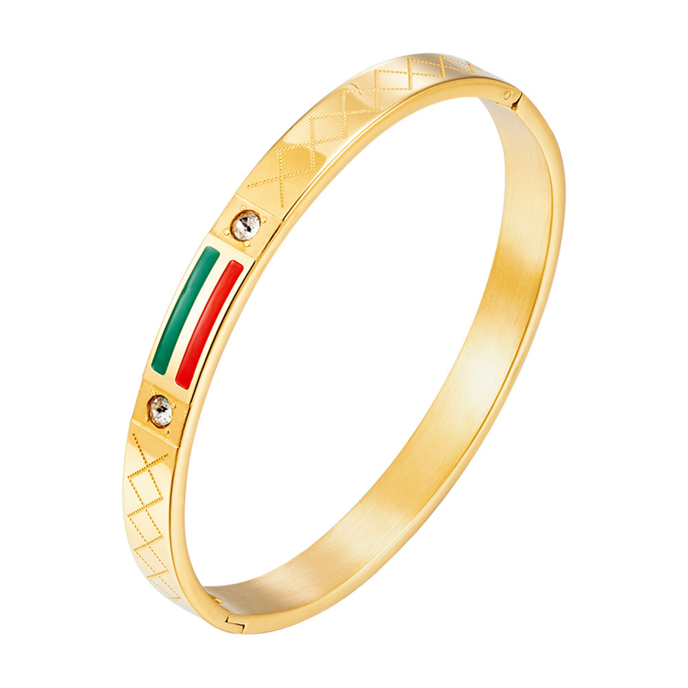 stainless steel men's bracelet with red and green tape ring steel gold and