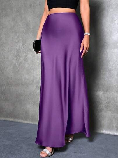 Satin Skirt Spring and Summer New Simple Imitation Silk Long Skirt Women's