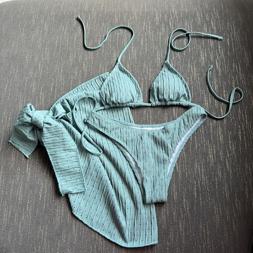 New Swimsuit Three-Piece Backless Drawstring Strap Bikini Three-Piece