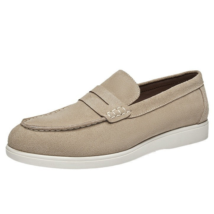 British Style Anti-Velvet Genuine Leather Frosted Loafers Men's Lazy Bean