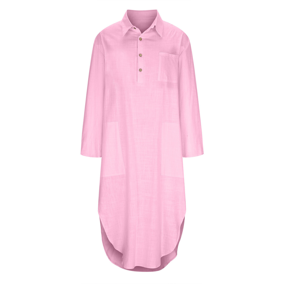 New Style Solid Color Button Slit Loose Breathable Casual Shirt Cotton
