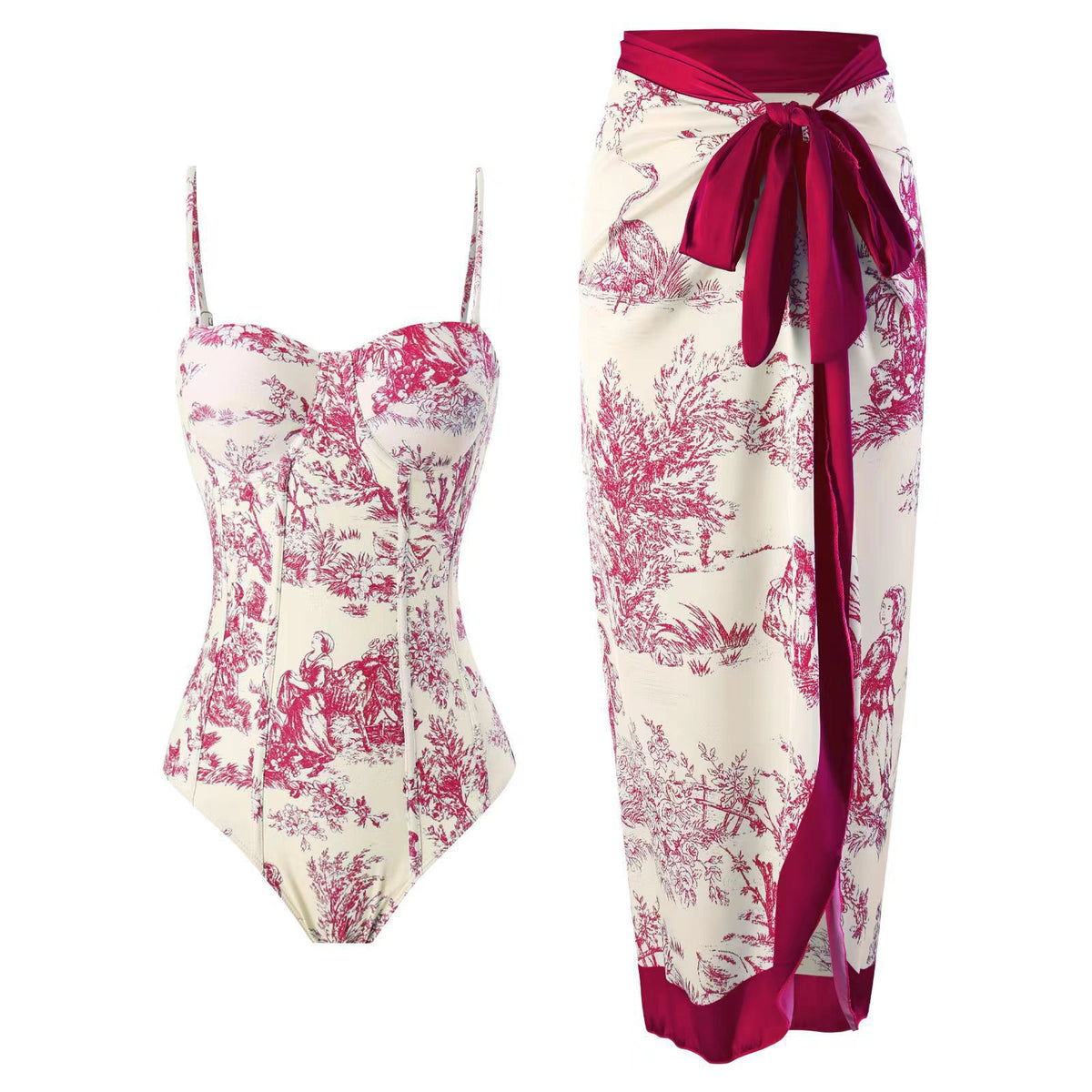 One-Piece Swimsuit for Women, Slim-Fitting, Retro Tie-Up, Sun-Protective