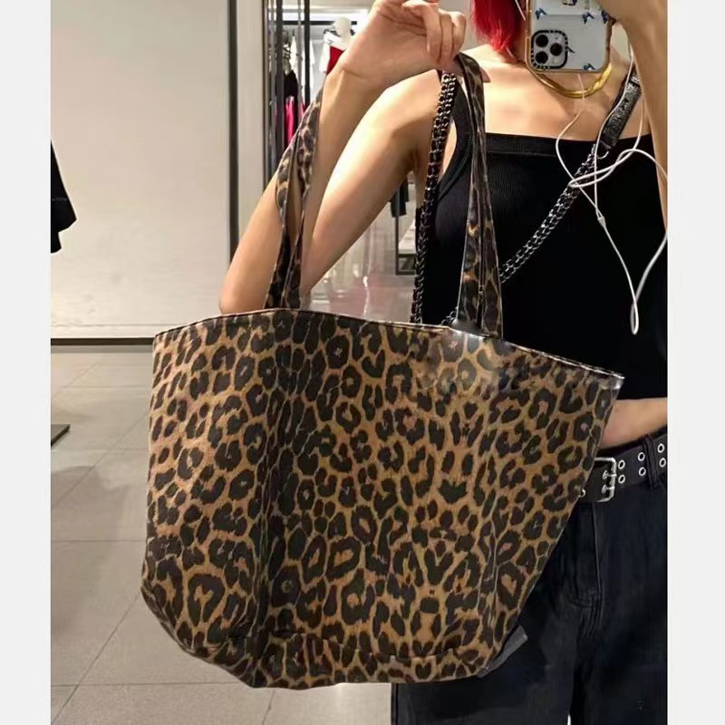 Z Family Old Tote Bag Leopard Animal Print Shoulder Bag Canvas Portable