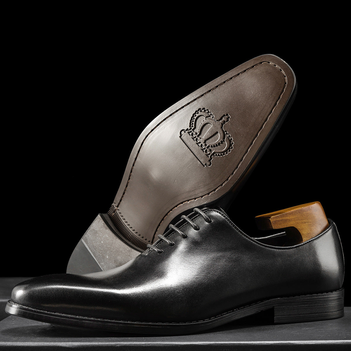 One-piece Oxford Shoes-Hand-brushed] Men's Leather Shoes Business Dress